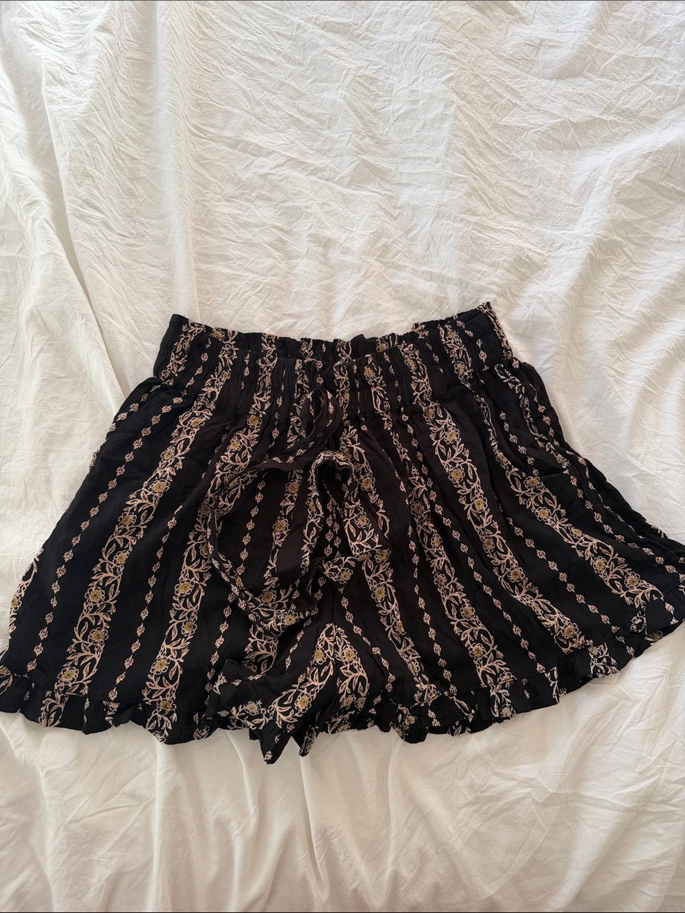 Angie Black Shorts with Cream Floral Stripe